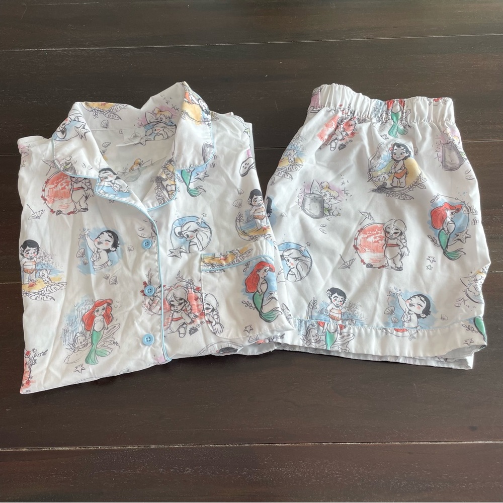 Disney Short Sleeve Pajama Set Animators Ariel & Moana Water Princesses XL